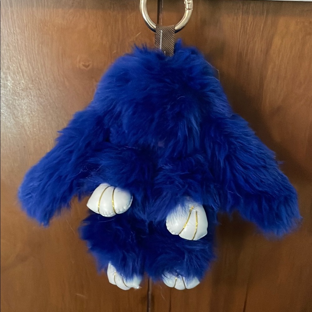 Royal Blue Fluffy Bunny Keychain Accessory